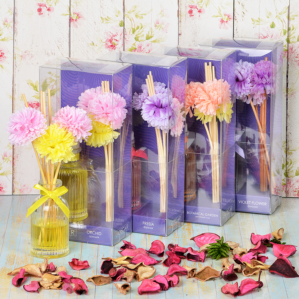 LADECOR Ароманабор 50мл с декором, с ароматами фрезии, цветочного сада, орхидеи, фиалки