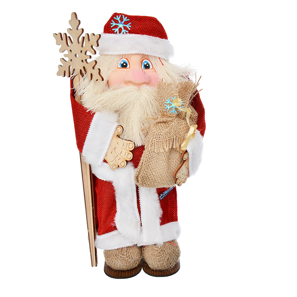 Фигура декоративная Дед Мороз с подарком, дерево, текстиль, керамика, 33см