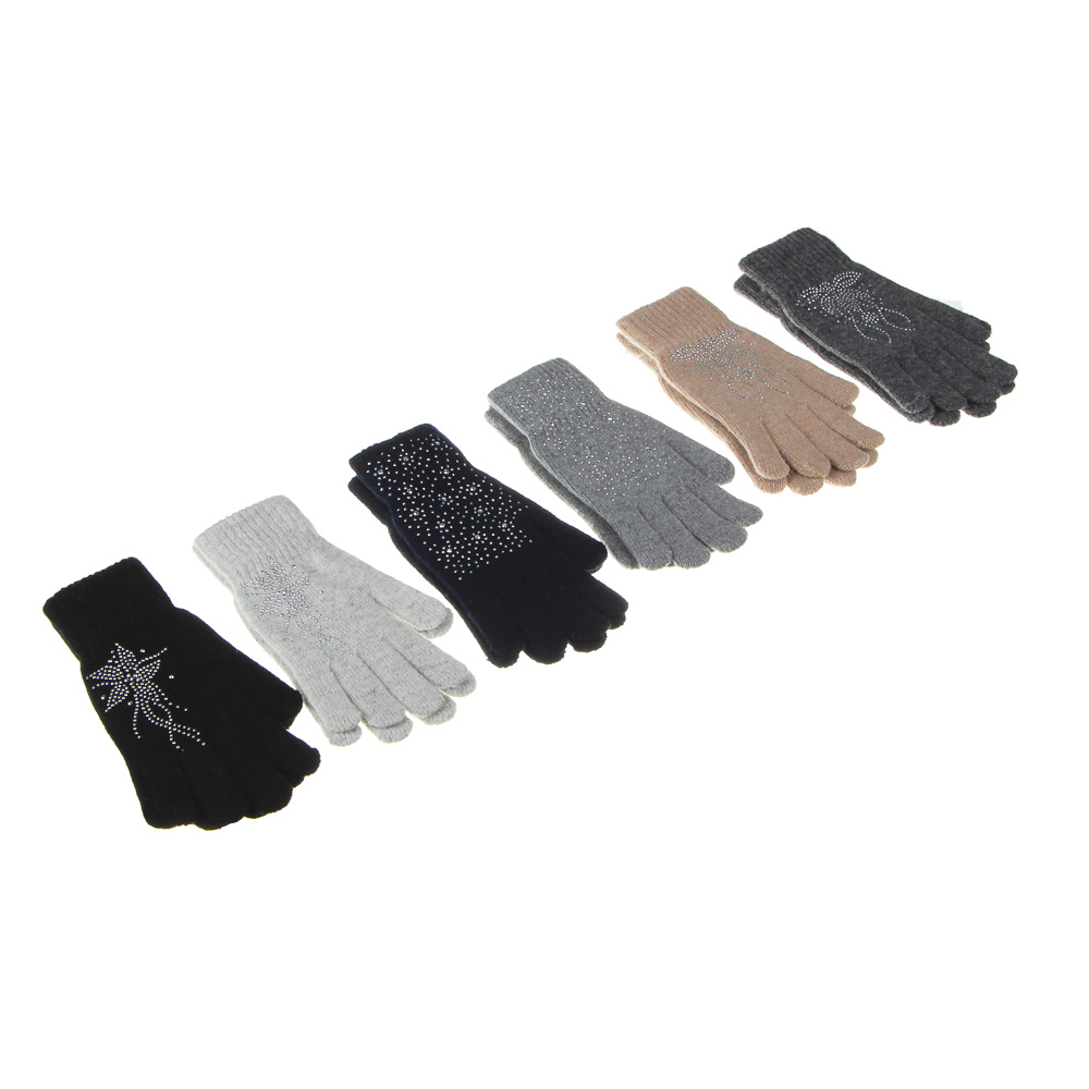 Перчатки женские с декором, 20% шерсть, 80% акрил, р-р свободный, 4 цвета, ПВ19-58