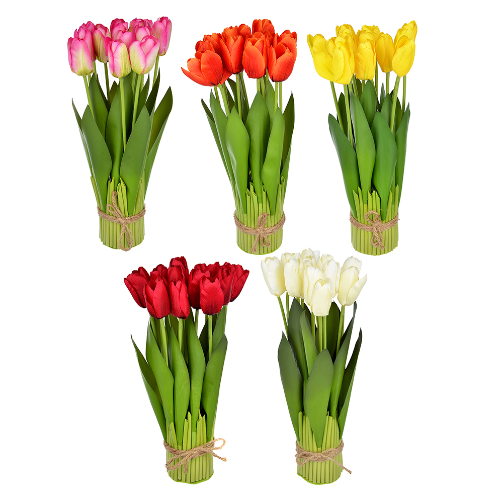 Цветок искусственный декоративный в виде тюльпанов, 37х7 см, пластик, 5 цветов