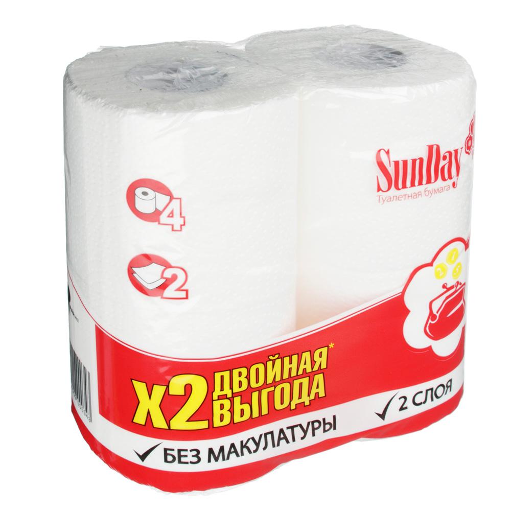 Туалетная бумага SunDay 2-х слойная Белая, 4шт, арт. 000343