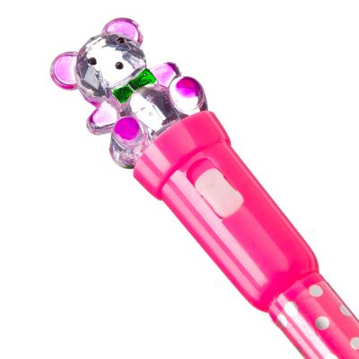 Ручка шариковая синяя, с подсветкой, наконечник в форме мишки, 19см, пластик
