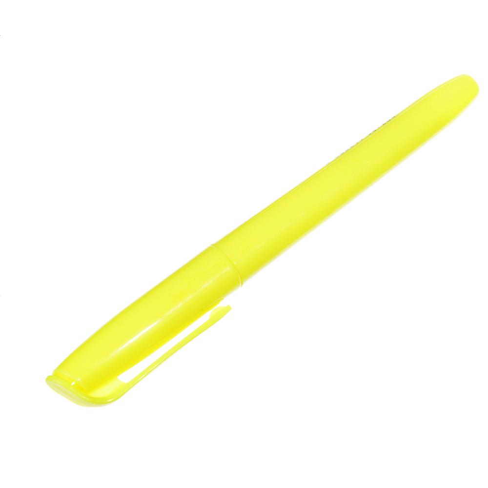 Маркер-выделитель желтый, круглый корпус, скошенный наконечник, линия 4мм