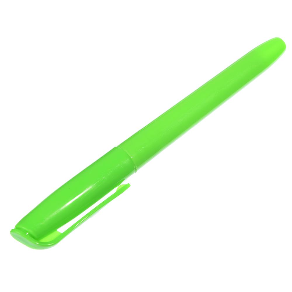 Маркер-выделитель зеленый, круглый корпус, скошенный наконечник, линия 4мм