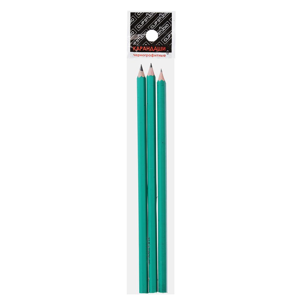 ClipStudio Карандаши чернографитные, 3 штуки, пластик, зеленый корпус, в пакете с подвесом
