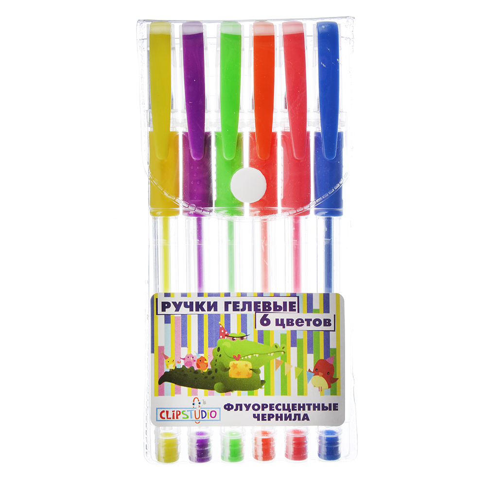 ClipStudio Набор ручек гелевых 6 цветов флуоресцентных, 0,7мм, в ПВХ пенале с подвесом