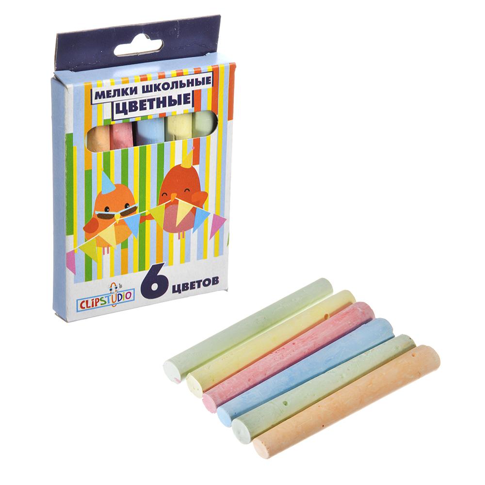 ClipStudio Мелки школьные цветные 6 цветов, в картонной коробке с подвесом