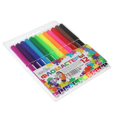 ClipStudio Фломастеры 12 цветов 12,5см x 7мм, с цвет.вент.колпачком, пластик в ПВХ пенале с подвесом