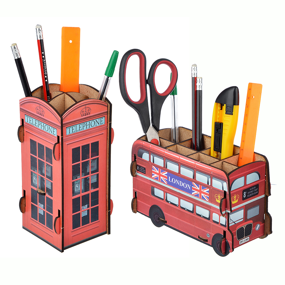ClipStudio Подставка для ручек и карандашей сборная, Автобус ,Телефонная будка, дерево