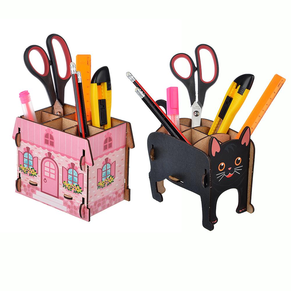 ClipStudio Подставка для ручек и карандашей сборная, Черный кот,Домик, дерево