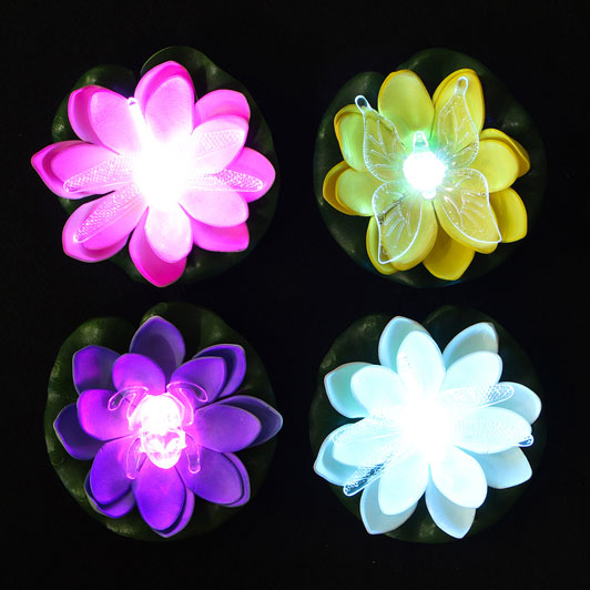 Цветок декоративный со светящейся фигуркой Пруд 10см, пенопласт, пластик, пит, 4 цвета, CR2032
