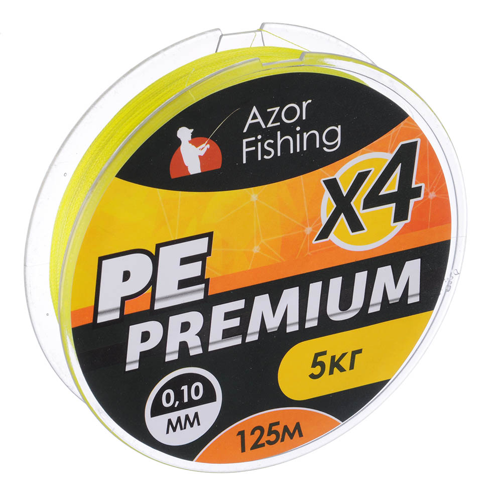 AZOR FISHING Леска плетеная, PE Премиум 4 нити, 125м, желтая, 0,10мм, нагрузка 5кг