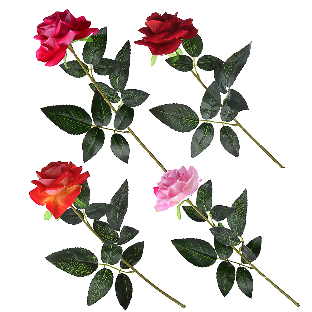 Цветок искусственный В виде Розы 67см, пластик, полиэстер, 4 цвета