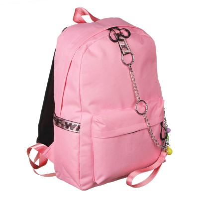 Рюкзак подростковый, 43,5x29x13см, ПЭ, 1 отделение, 3 кармана, брелок, металлические цепи, розовый