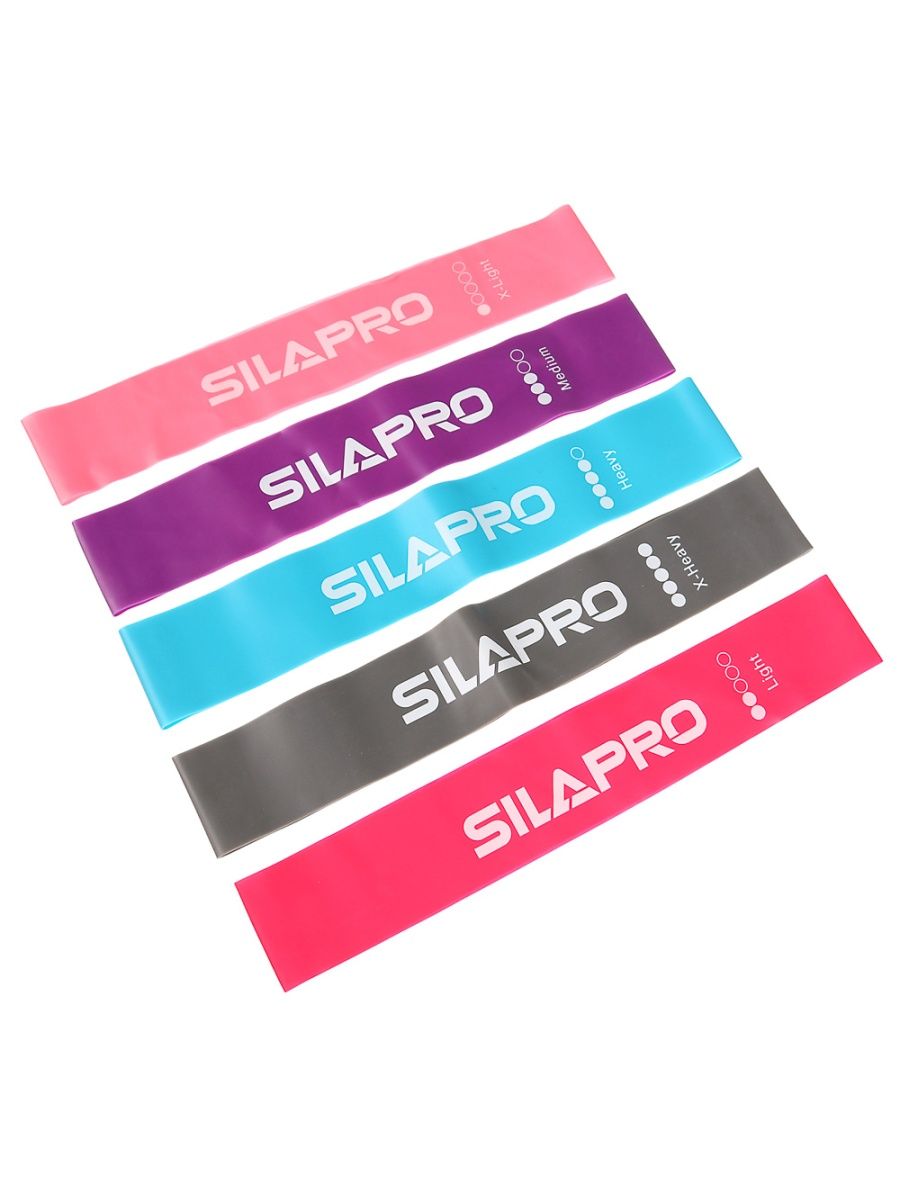 SILAPRO Набор фитнес резинок 5шт (2,5кг, 4,5кг,7кг, 9кг, 14кг), 60х5см, латекс