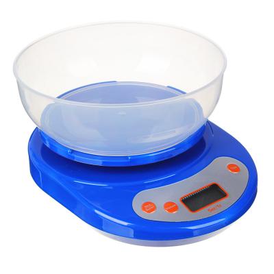 Весы кухонные электрон., ЖК-дисплей, с пластиковой чашей 1л, нагрузка до 5кг, 3 цвета, арт.СХ-046
