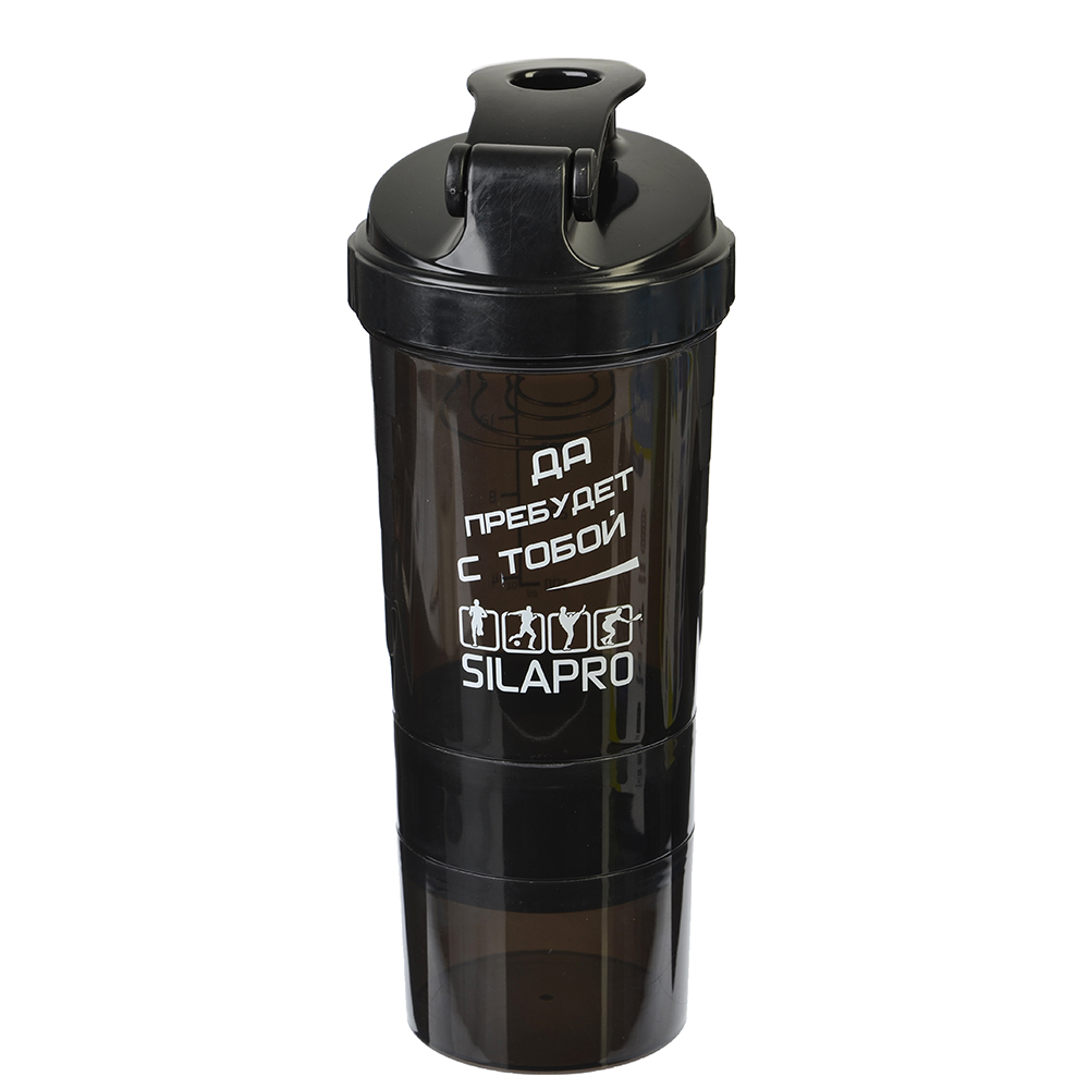 SILAPRO Шейкер (пружина-венчик, отсек для витаминов, отсек для протеина), 0,5л, полипропилен, 25x9см