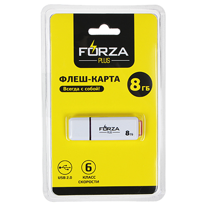 FORZA Флеш-карта, 8 гб, 6 класс, блистер, пластик, цвет белый