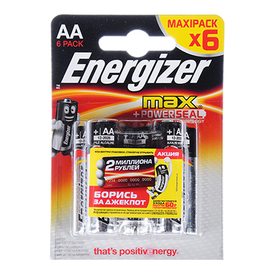 Батарейки Energizer 6шт MAX+Power Seal Alkaline щелочная, тип AA (LR6), BL