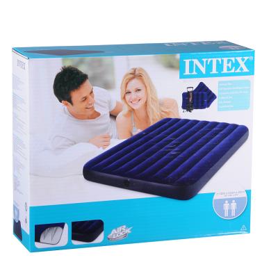 INTEX Кровать флок Classic Downy, 152x203x22см, две подушки, руч.насос, синий, 68765