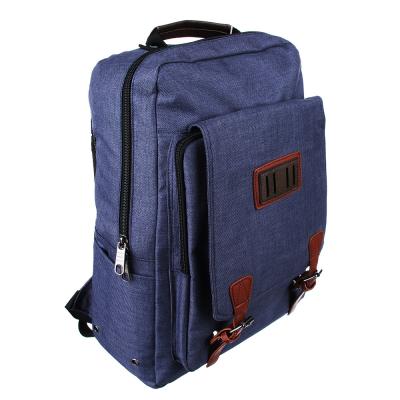 Рюкзак подростковый 42x28x17см, 1 отд, клапан на 2 кнопках, накл.карман, полиэстер, иск. кожа, синий