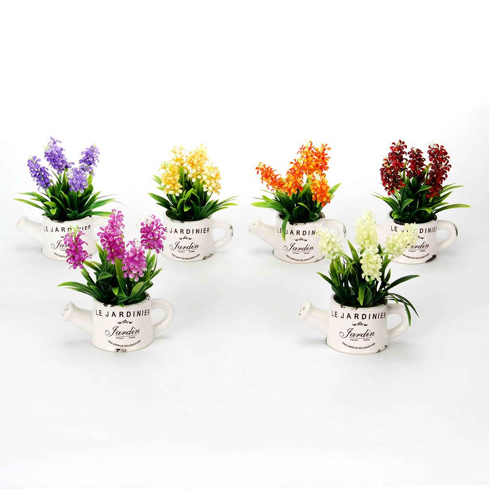 Цветы в горшке, керамика, пластик, 17х12х6,5см, 5 цветов, арт.12-01